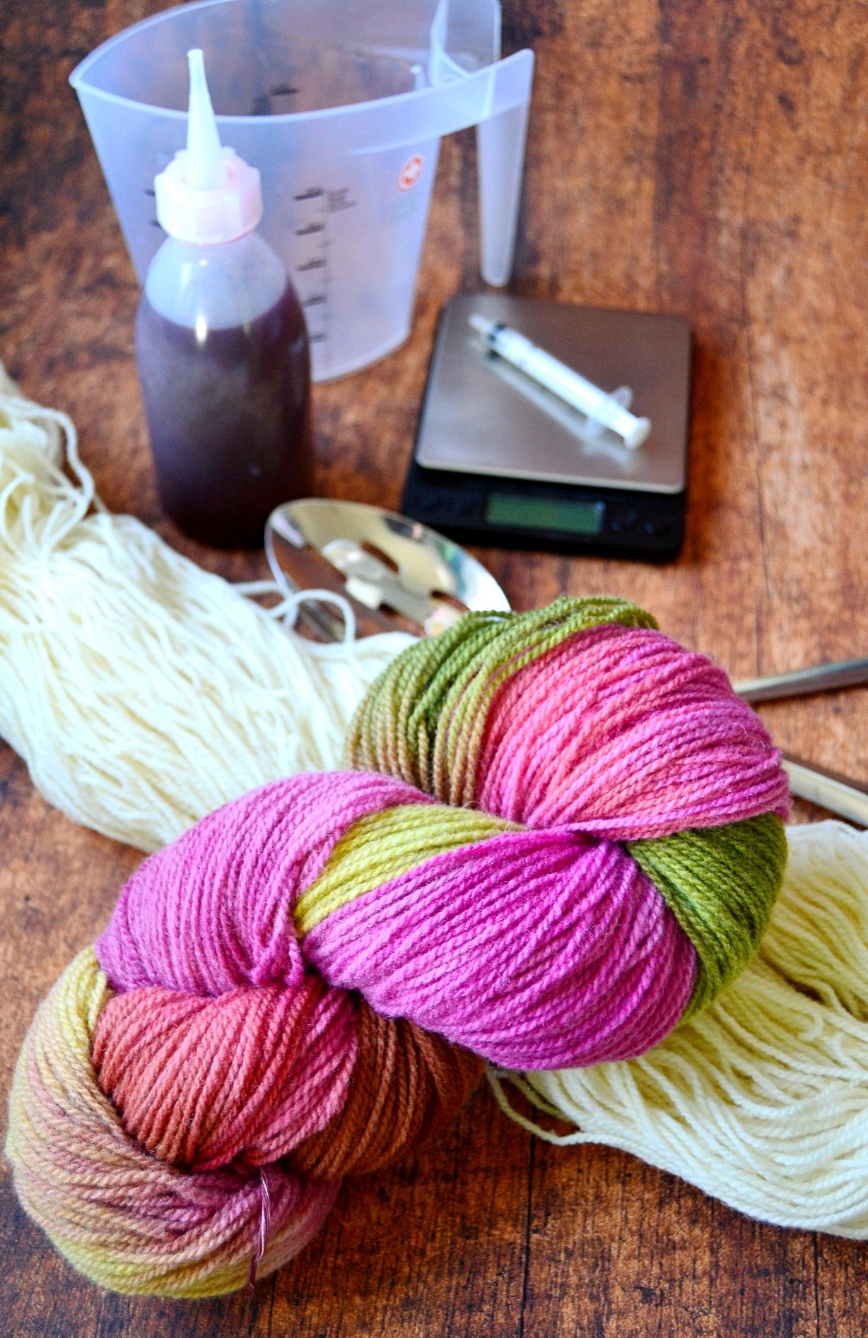 Hand-dyed wool and tools of the trade